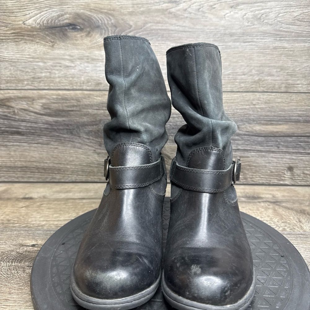 Bogs Carly Black Leather Pull on SLOUCH Mid-Calf Winter WATER PROOF Boots US 6.5 - Picture 2 of 8